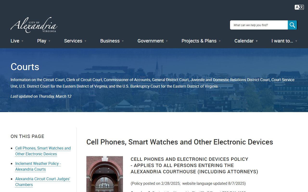 Alexandria Virginia warrant records circuit court clerk page