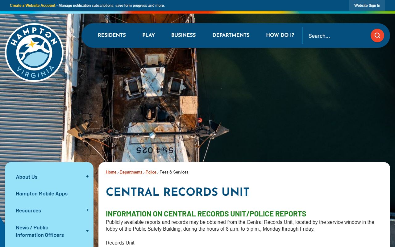 Hampton police records unit fee schedule for warrant records