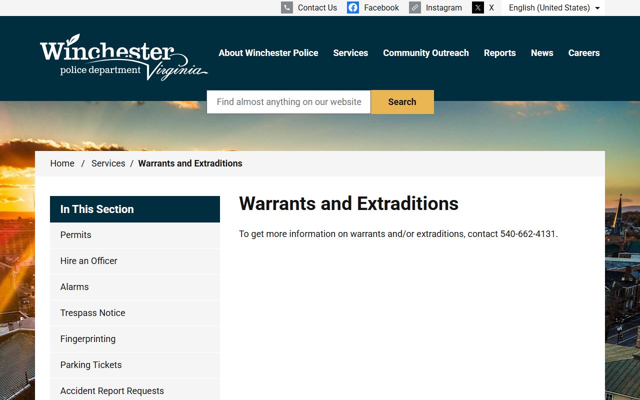 Winchester Virginia warrant records police warrants and extraditions page