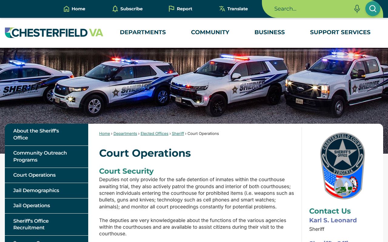 Chesterfield County warrant records court operations page