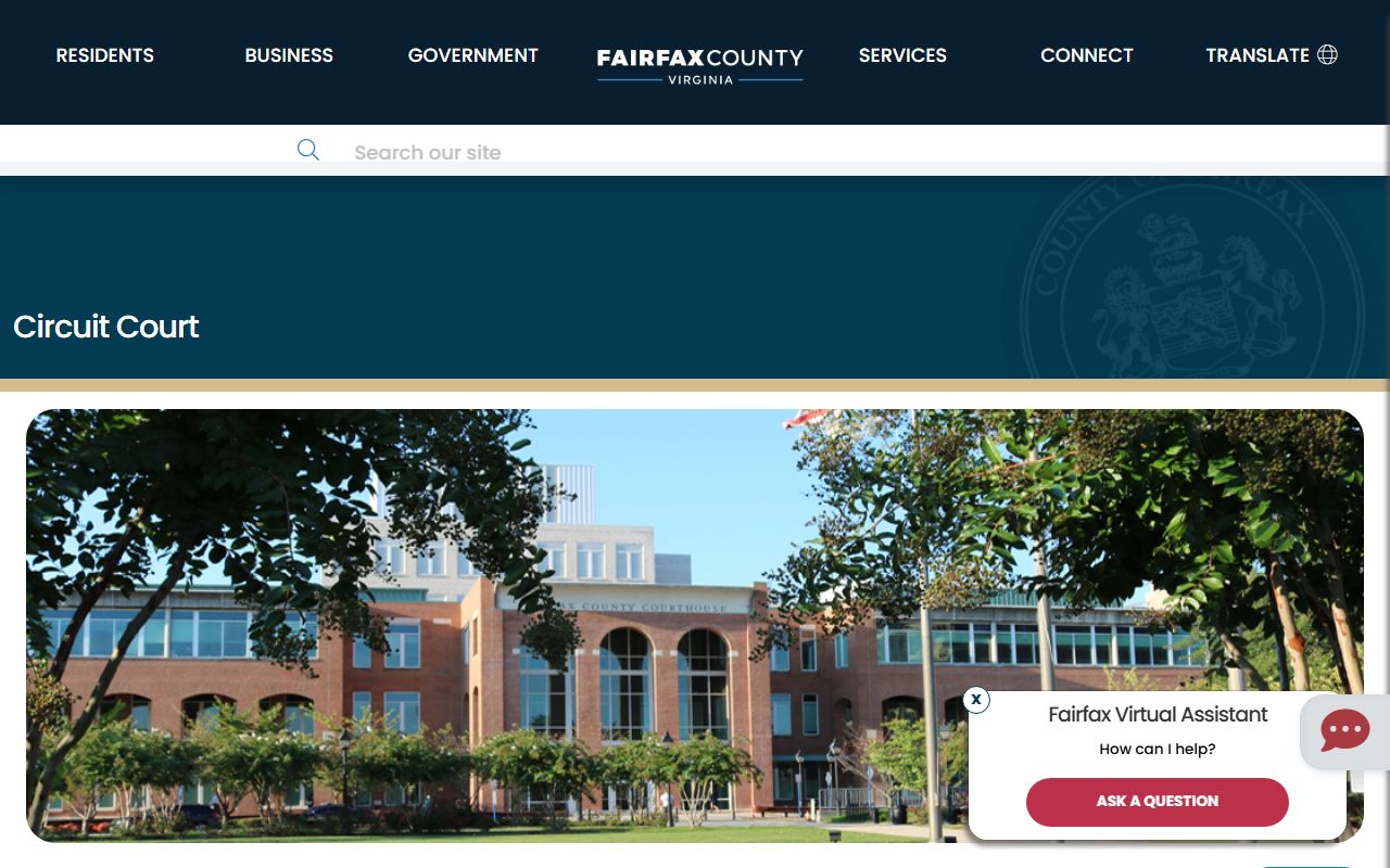Fairfax County Circuit Court warrant records page