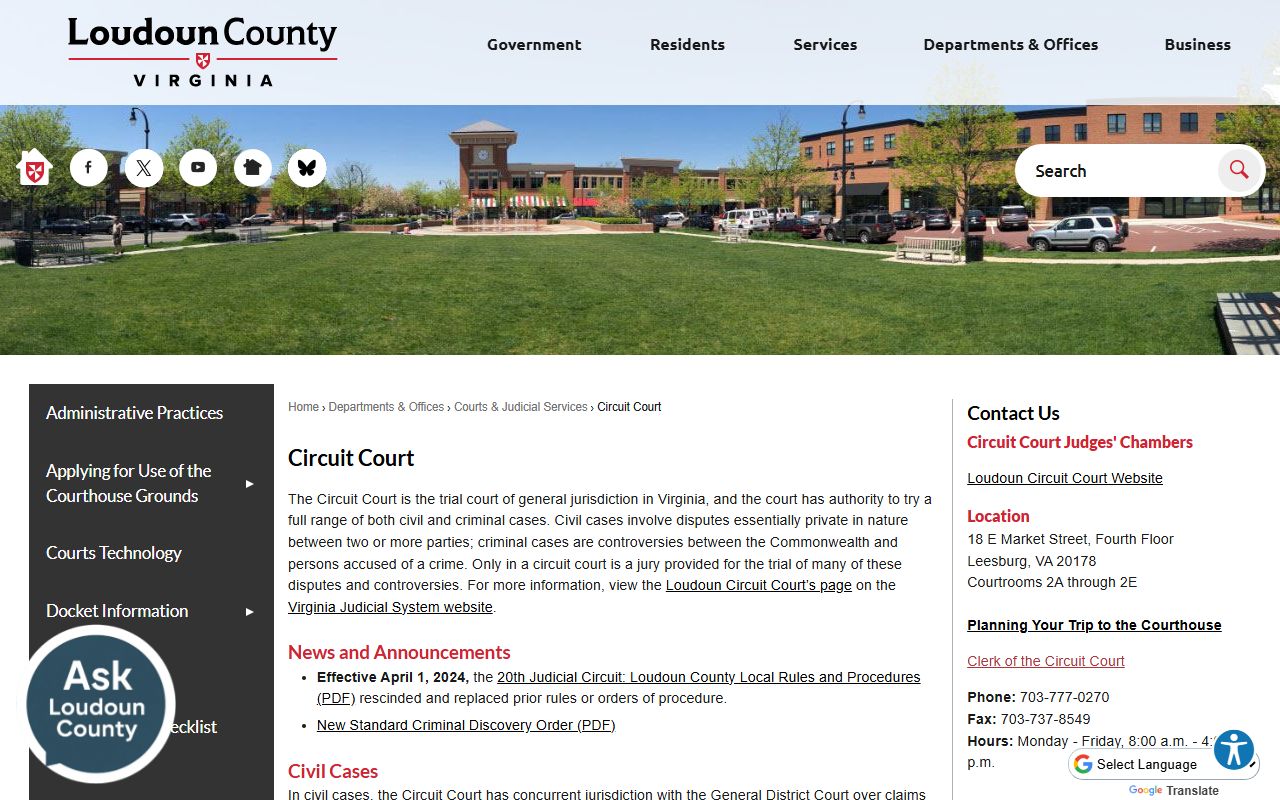 Loudoun County Circuit Court page for Loudoun County warrant records