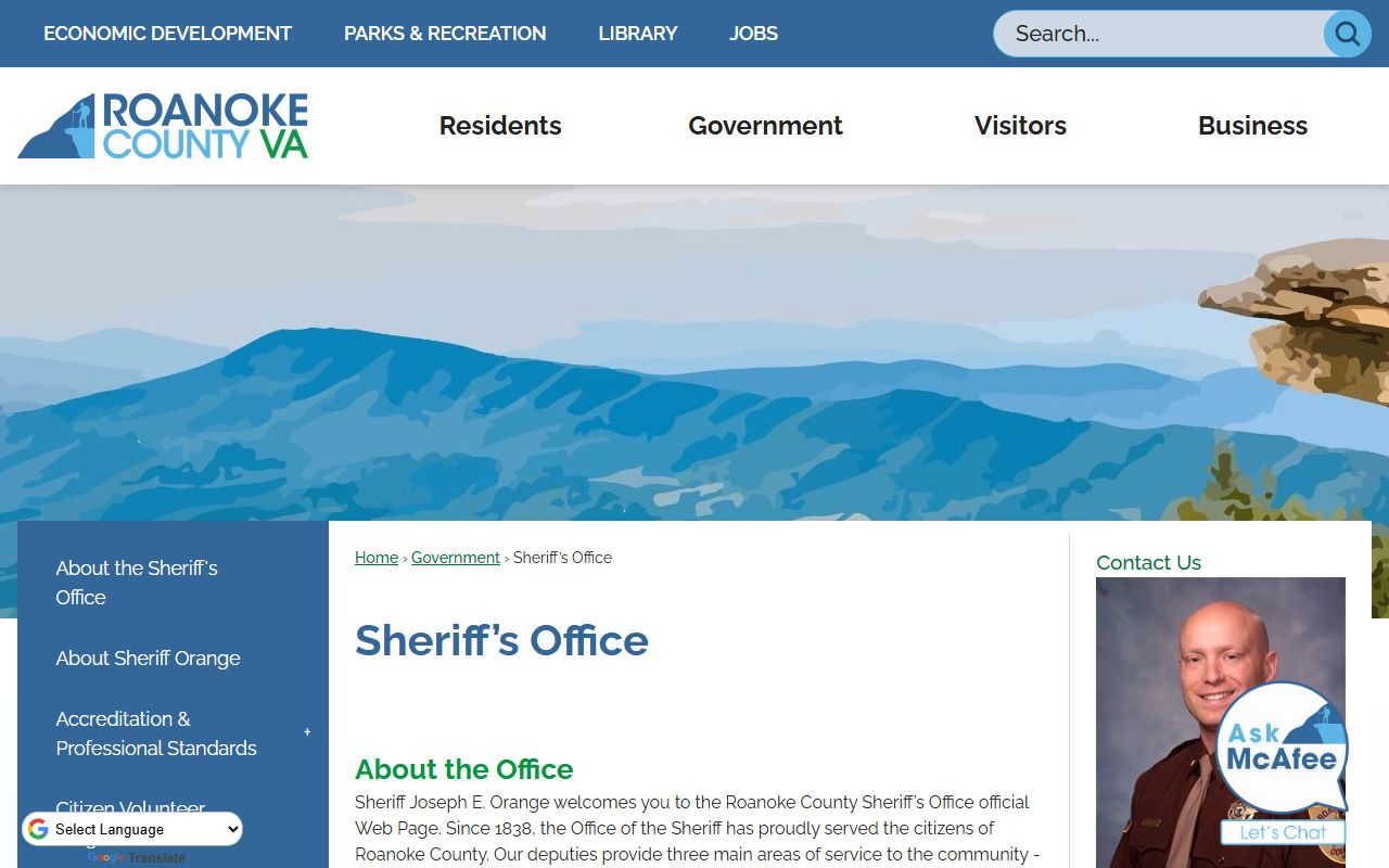 Roanoke County Sheriff Office warrant and civil process page