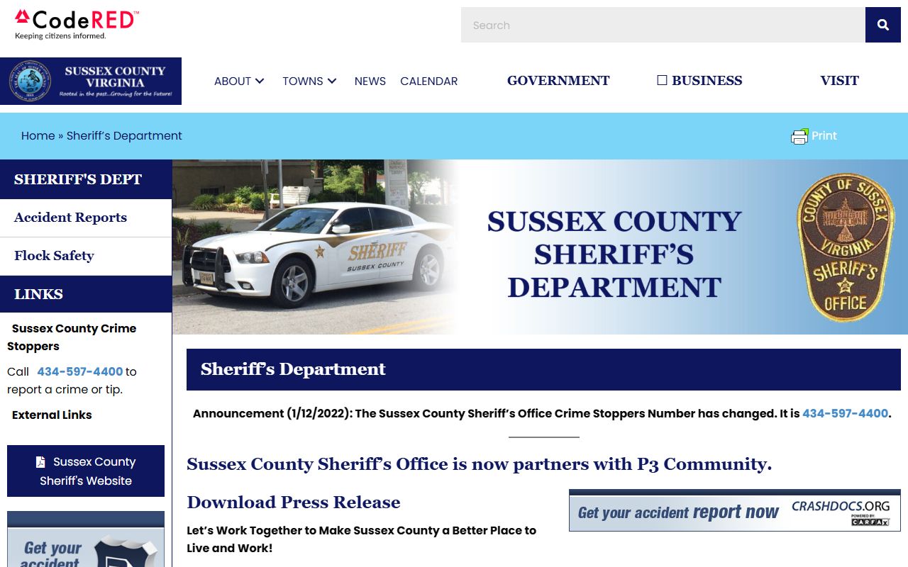 Sussex County Virginia Sheriff Office warrant records page