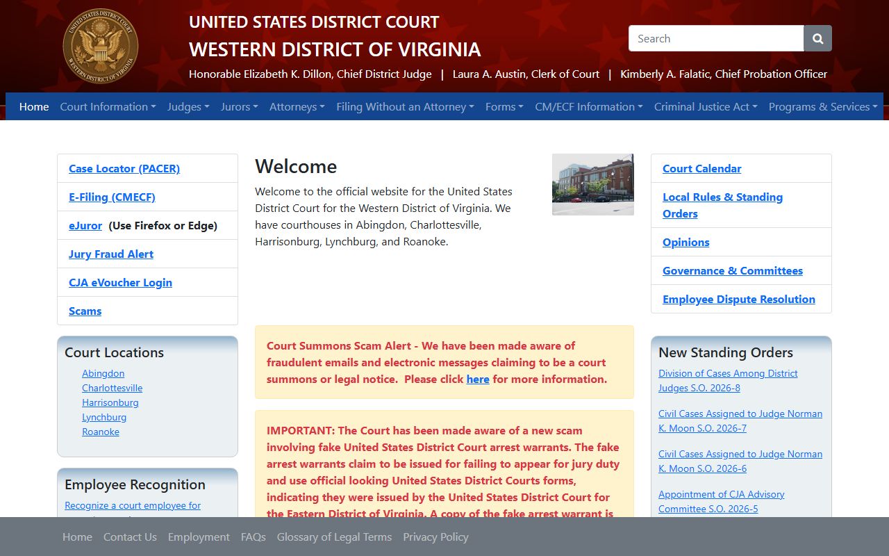 US District Court Western District of Virginia warrant records