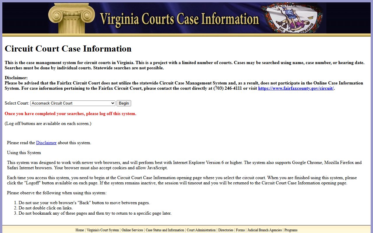 Danville Virginia warrant records circuit court case search
