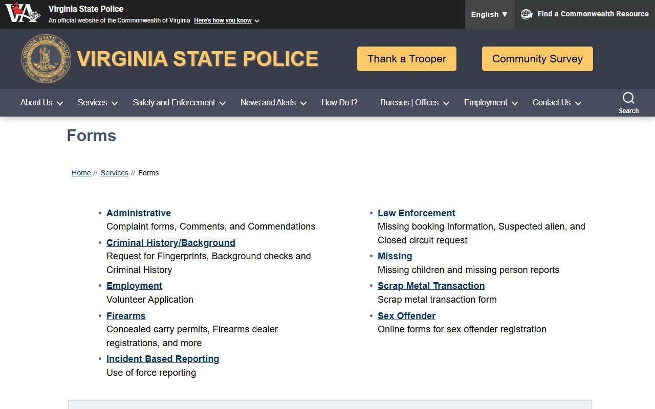 Emporia Virginia warrant records state police forms page